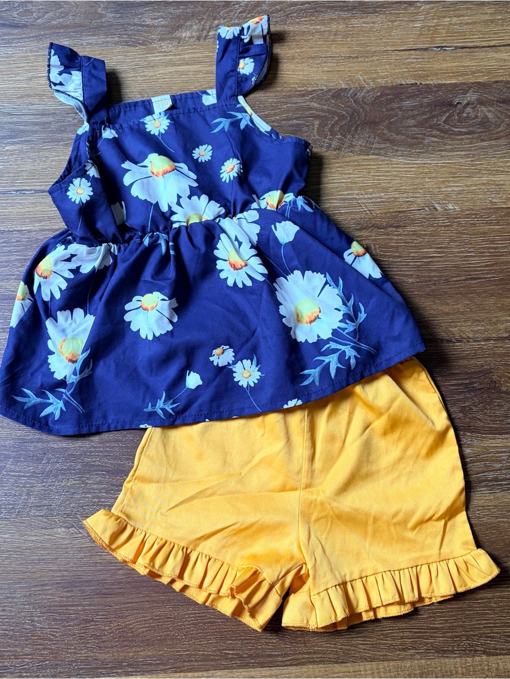 Girls Navy Floral Ruffle Tank with Yellow Ruffle Shorts 2T/3T